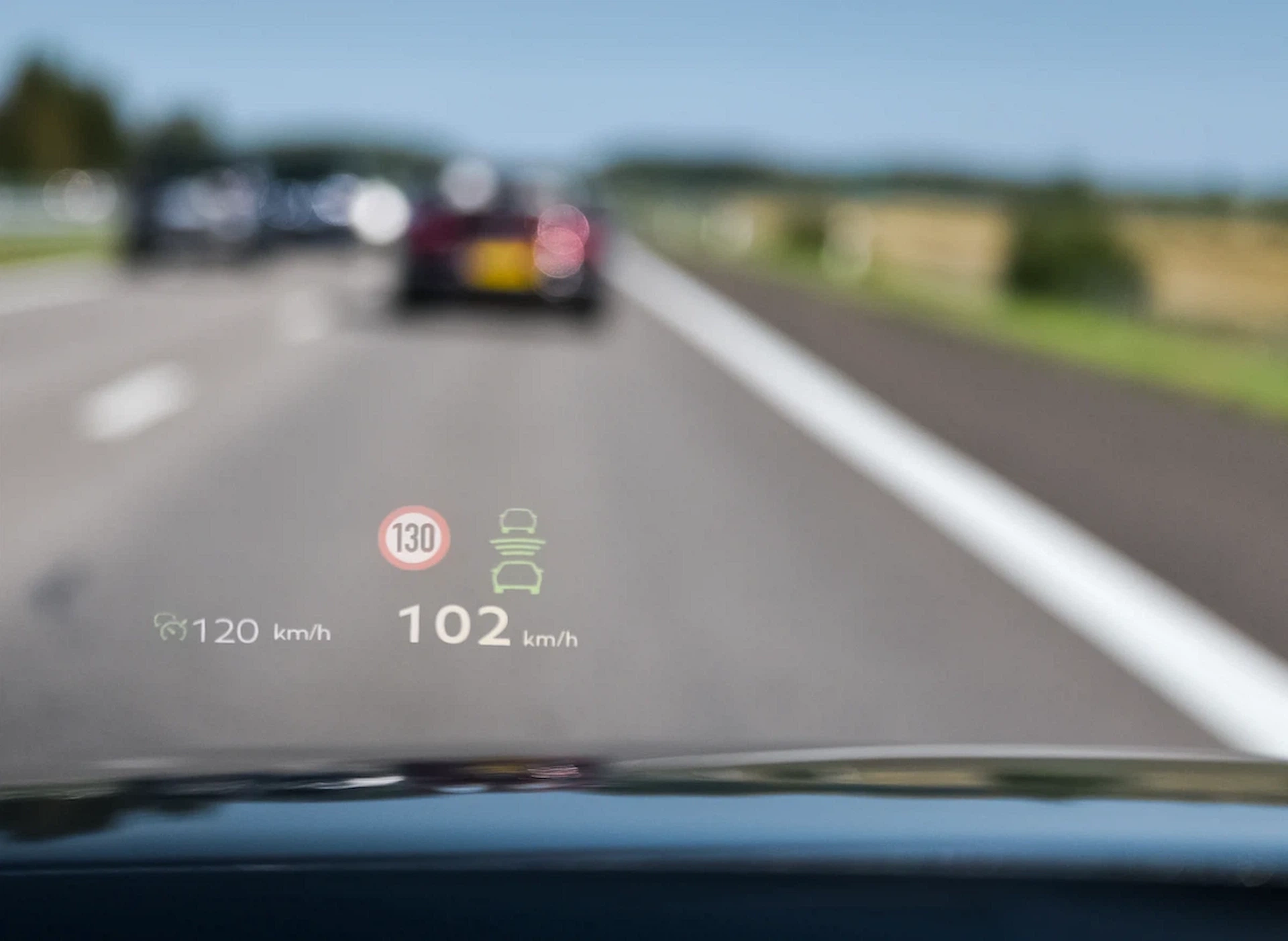 Driving information projected on the windshield by head-up display