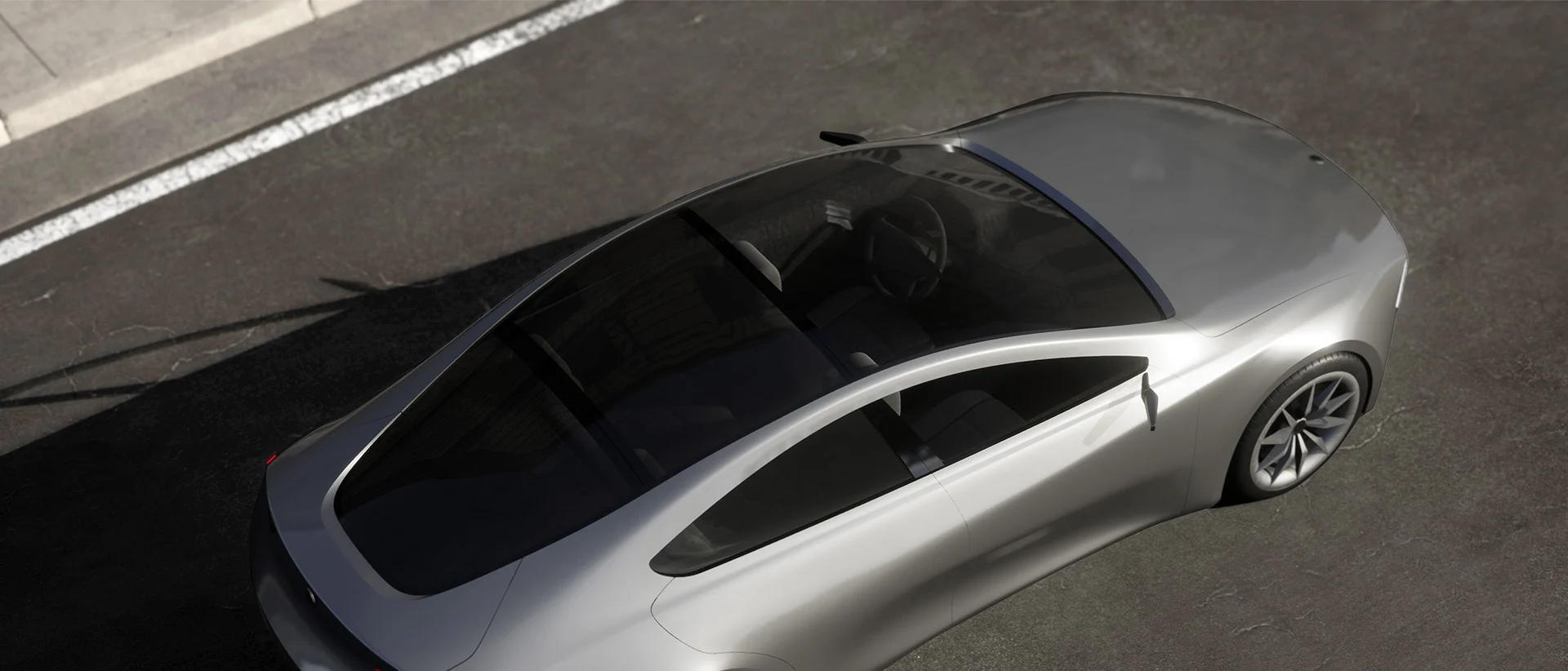 Car driving with panoramic roof glass reduces parts and improves design.